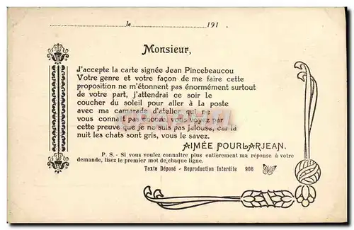 Cartes postales Amour Pincebeaucou Aimee Pourlarjean