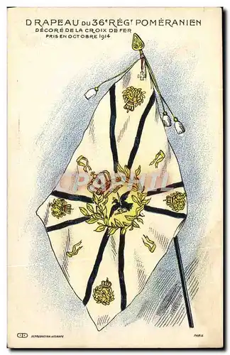 Cartes postales Militaria Drapeau du 36eme regiment Pomeranien Decore de la Croix de Fer