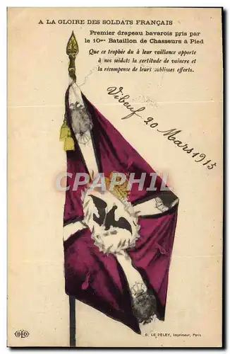 Cartes postales Militaria Premier drapeau bavarois pris par le 10eme bataillon de chasseurs a pied