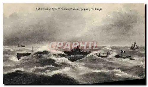 Ansichtskarte AK Bateau Sous marin Sous-marin Pluviose au large par gros temps