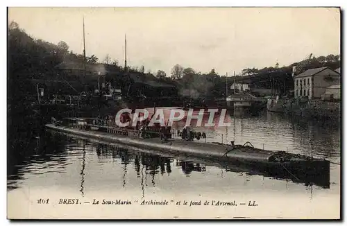Cartes postales Bateau Sous marin Sous-marin Archimede et le fond de l'arsenal