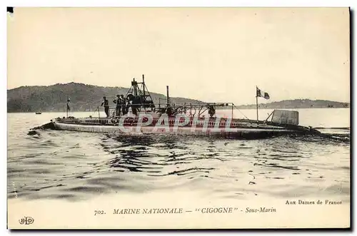 Cartes postales Bateau Sous marin Sous-marin Cigogne