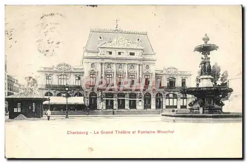 Cartes postales Cherbourg Le grand theatre et fontaine Mouchel