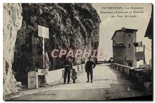Cartes postales Douanes Menton La frontiere Douaniers francais et italiens au Pont Saint louis