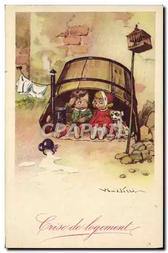 Cartes postales Enfants Crise du logement Chien