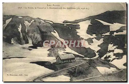 Cartes postales Velo Cycle Cyclisme La route le tunnel et le restaurant du Galibier
