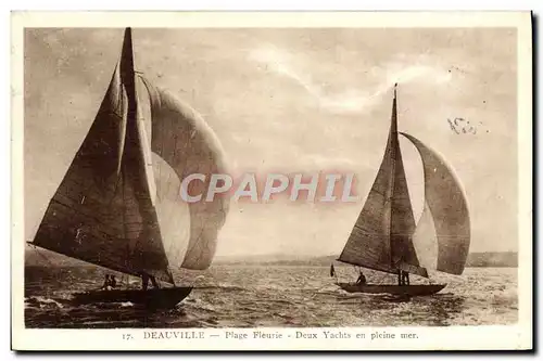 Ansichtskarte AK Bateau Voilier Deauville Plage fleurie Deux yachts en pleine mer