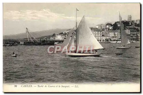 Ansichtskarte AK Bateau Voilier Cannes Yacht de course et le Sucquet