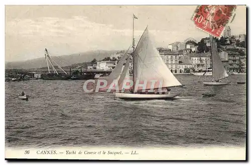 Ansichtskarte AK Bateau Voilier Cannes Yacht de course et le Sucquet