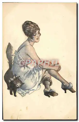 Cartes postales Femme Nu erotique Chat (sorte de d�coupi sur carte)