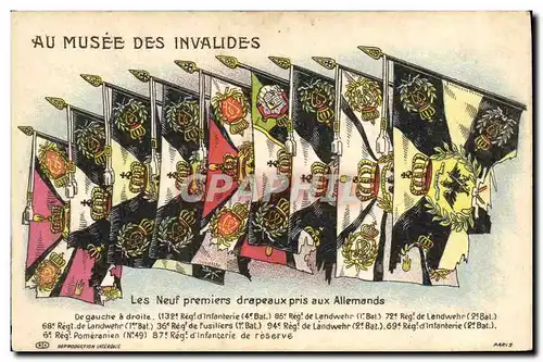 Cartes postales Militaria Musee des Invalides Paris Les neuf premiers drapeaux pris aux Allemands