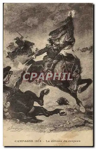 Ansichtskarte AK Militaria Campagne 1914 La defense du drapeau Cheval