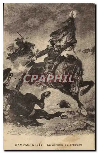Cartes postales Militaria Campagne 1914 La defense du drapeau Cheval