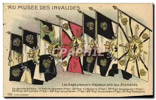 Cartes postales Militaria Paris Musee des Invalides Les sept drapeaux pris aux Allemands