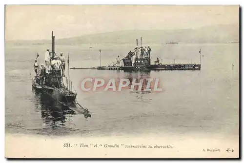 Ansichtskarte AK Bateau Sous marin Sous-marin Thon et Grondin sous-marins en observation