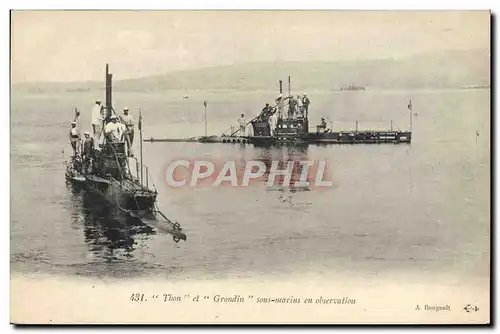Cartes postales Bateau Sous marin Sous-marin Thon et Grondin sous-marins en observation