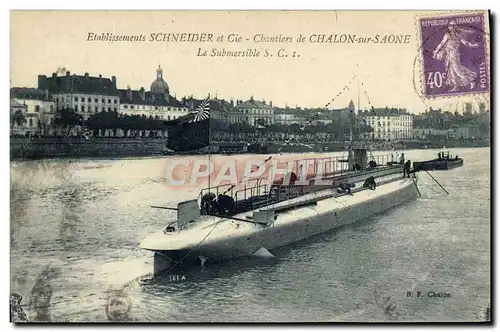 Cartes postales Bateau Sous marin Sous-marin Etablissements Schneider et Cie Chantiers Chalon sur Saone Submersi