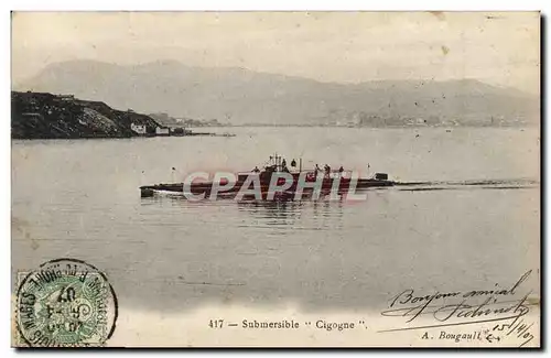 Cartes postales Bateau Sous marin Sous-marin Submersible Cigogne