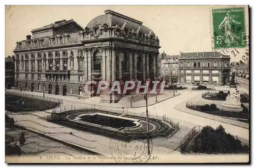 Ansichtskarte AK Calais Le Theatre et le monument de Jacquard