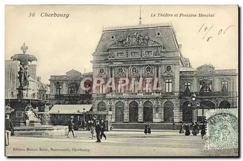 Cartes postales Le Theatre et fontaine Monchel Cherbourg Tramway