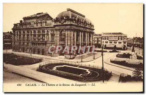 Ansichtskarte AK Calais Le Theatre et la statue de Jacquard