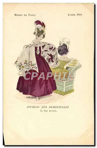 Cartes postales Mode Coiffe Femme Journal des demoiselles Rue Drouot Annee 1834
