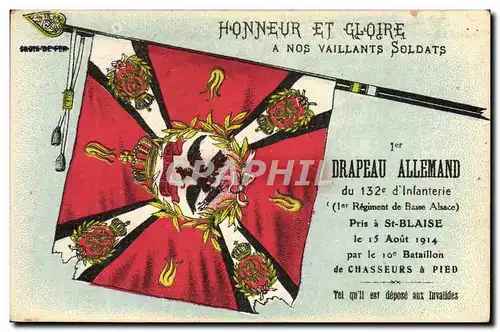 Cartes postales Militaria 1er drapeau allemand du 132eme d&#39infanterie Regiment de Basse pris a St Blaise
