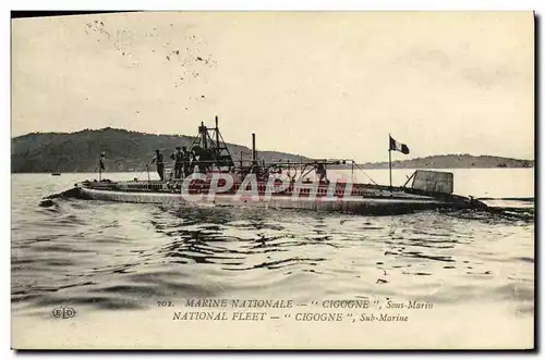 Cartes postales Bateau de guerre Cigogne Sous-marin