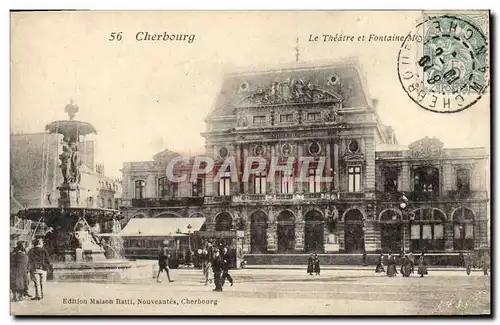 Cartes postales Cherbourg Le Theatre et fontaine