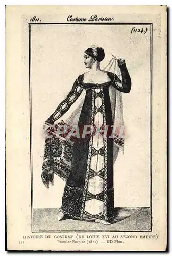 Cartes postales Mode Costume parisien Histoire du costume de Louis XVI au Second Empire Premier Empire