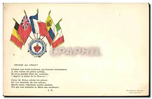Cartes postales Militaria Priere au front Drapeaux