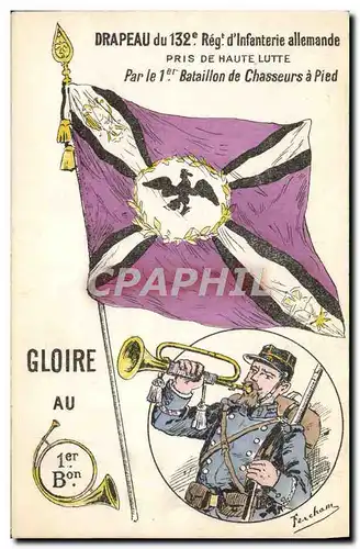 Cartes postales Militaria Drapeau du 132eme regiment d&#39infanterie allemande 1er bataillon de chasseurs a pied