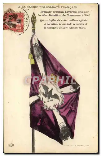 Cartes postales Militaria Drapeau bavarois pris par le 10eme bataillon de chasseurs a pied