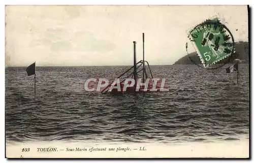 Cartes postales Bateau Toulon Sous marin effectuant une plongee