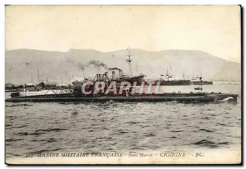 Cartes postales Bateau Sous marin Cigogne