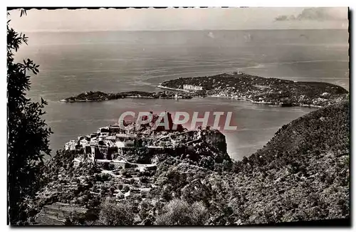 Moderne Karte Eze Village Vue Generale Au fond le Cap Ferrat
