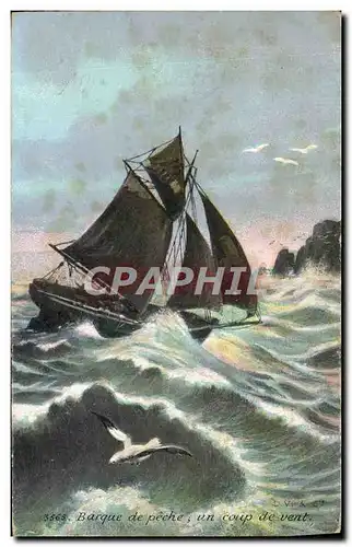 Cartes postales Bateau Voilier Barque de peche un coup de vent