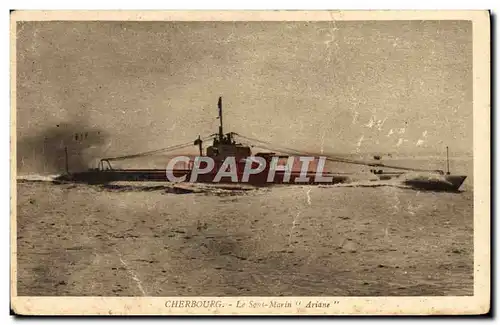 Ansichtskarte AK Bateau de guerre Cherbourg Le Sous-marin Ariane