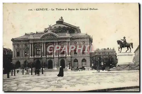 Cartes postales Geneve Le theatre et statue du general Dufour
