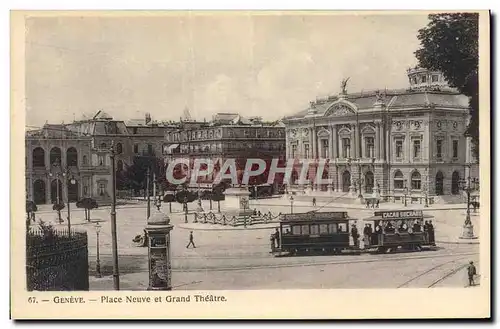 Cartes postales Geneve Place Neuve et theatre Tramway Cacao Suchard