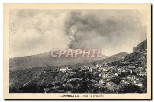 Cartes postales Volcan Taormina con l&#39Etna in eruzione