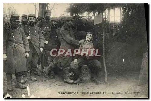 Cartes postales Militaria Coiffeur Perruquier Elincourt Sainte Marguerite Le barbier au campement