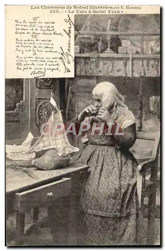 Cartes postales Les chansons de Botrel Le voeu a Saint Yves Coiffeur Perruquier Folklore