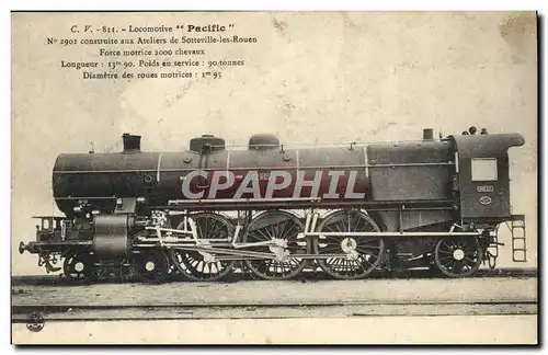 Cartes postales Train Locomotive Pacific 2901 construite aux ateliers de Sotteville les Rouen