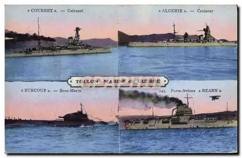 Cartes postales Bateau Guerre Toulon Marine de guerre Courbet Algerie Surcouf Sous marin Porte avions Bearn