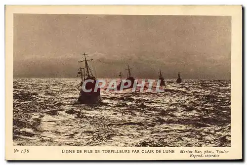 Cartes postales Bateau Guerre Ligne de file de torpilleurs par clair de lune