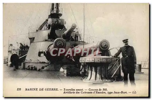 Cartes postales Bateau Guerre Tourelles avant Canons de 305 Artillerie des cuirasses d'escadre Type Jean Bart