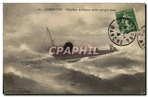 Ansichtskarte AK Bateau Guerre Cherbourg Torpilleur de defense mobile par gros temps