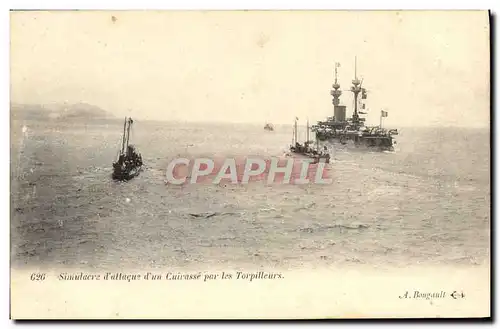Ansichtskarte AK Bateau Guerre Simulacre d&#39attaque d&#39un cuirasse par torpilleurs