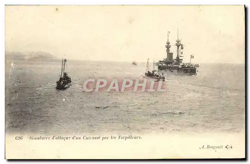 Cartes postales Bateau Guerre Simulacre d&#39attaque d&#39un cuirasse par torpilleurs